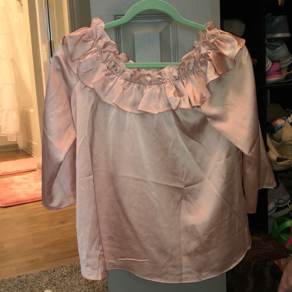 Off the shoulder pink shimmer top